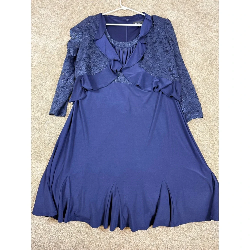 R&M Richards Womens Navy Blue Lace Dress Bolero Jacket 16 Mother of the Bride XL
